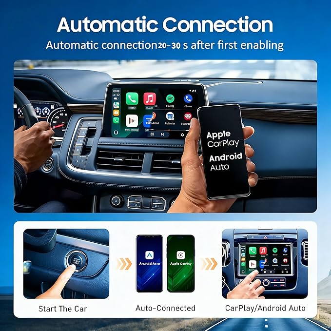 2026 Wireless Carplay Adapter for Apple iPhone & Android，Multi-User, No Latency - Convert Wired to Wireless Car Play Adapter for iOS 10+/Android 11+/Type-C Port