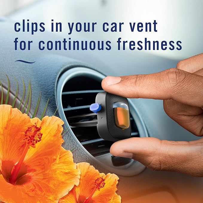 Febreze Car Air Freshener, Odor-Fighting Automotive Vent Clip, Scented Car Accessories, Long Lasting for Strong Odors, Hawaiian Aloha Scent, 4 Count