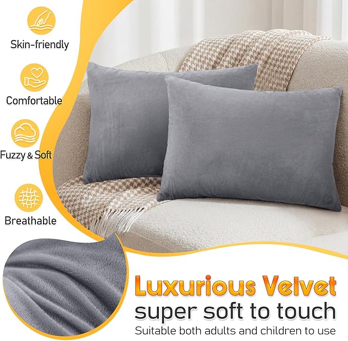 2 Pack Small Pillow, 16 X 12 Inches, Memory Foam Mini Pillow for Travel, Camping, Sleeping, Nap and Neck, Knee, Lumbar Support, Tiny Cushion for Pet, Dogs (Grey)