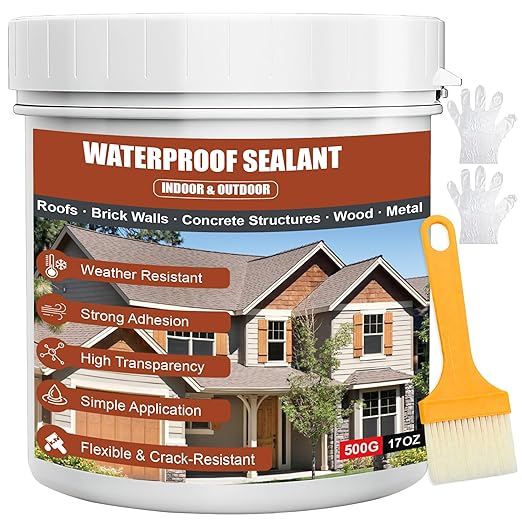 Transparent Waterproof Sealant 17oz - Invisible Protective Coating for Roof, Bathroom Tile & Walls, Indoor/Outdoor Waterproof Solution
