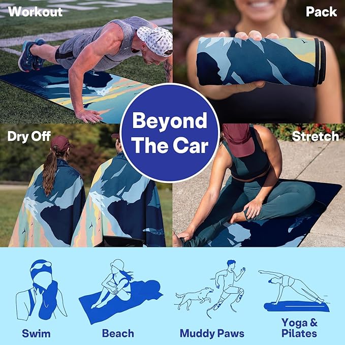 2 Pack Car Seat Towel Covers, Sweat Protector for Front Seats, Premium Thickened Microfiber with Elastic Strap, Breathable & Quick Dry, Machine Washable Cover for Gym Running Universal Fit, Sasquatch
