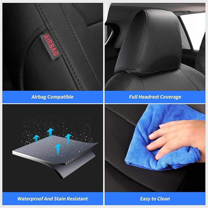 coverdream RAV4 Seat Covers Custom Fit for 2019-2024 2025 Toyota RAV4 LE,XLE,XLE Premium,Limited SUV Seat Cushion,Luxury Waterproof Leather Car Seat Protector(Full Set,Black)