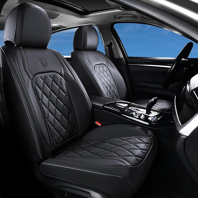 Coverado Car Seat Covers, Front Seat Cover, 2 Pack Waterproof Seat Covers for Cars, Luxury Faux Leather Car Seat Cushions, Car Seats Protectors, Black Car Seat Covers Universal Fit for Most Vehicles