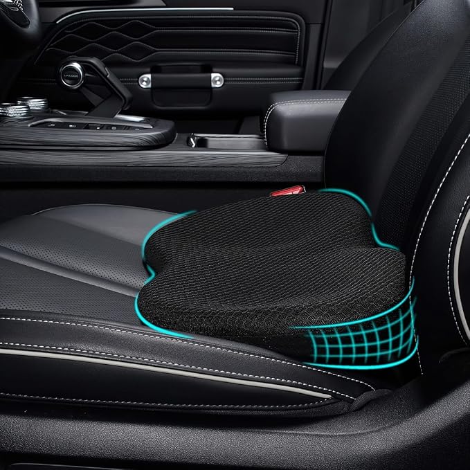 Wedge Car Seat Cushion, Memory Foam Car Truck Coccyx Seat Pillow for Driving - Sciatica and Back Pain Relief - Heightening Wedge Cushions for Car Driver Office Lumbar Tailbone Support