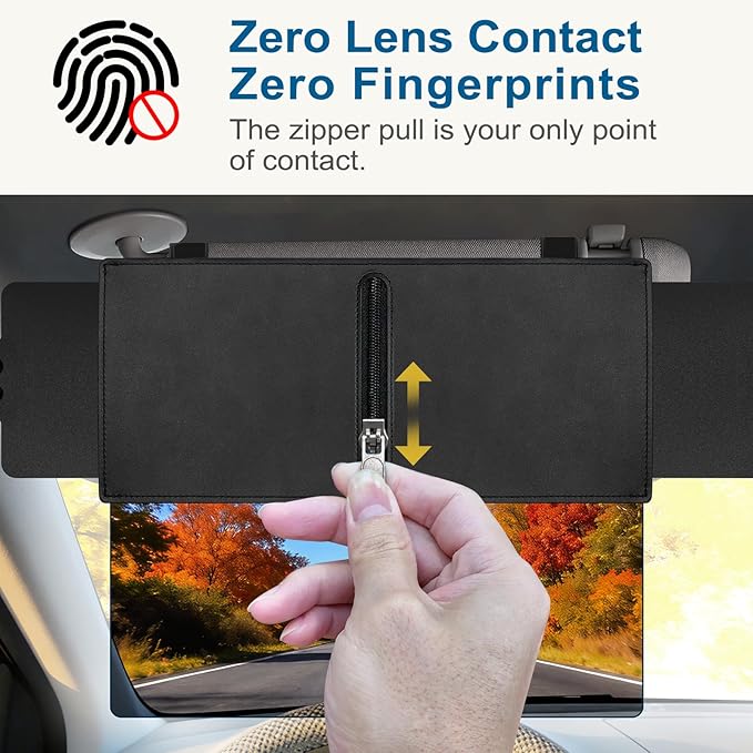 Veharvim Sun Visor Extender for Car (Polarized, UV400, Zipper Slider, 2 Side Sunshade, PC Lens) Visor Extender Attachment for Car Visor, Anti-Glare for Safe Driving