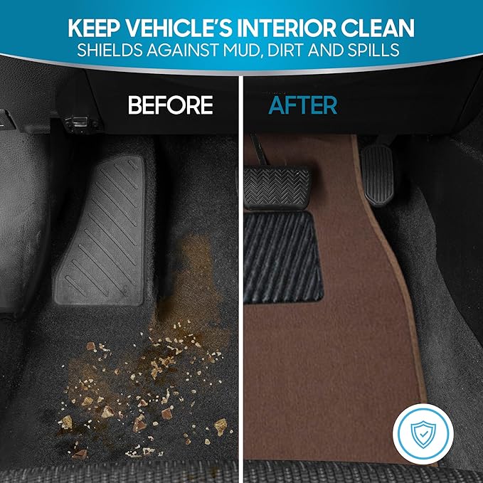 BDK MT-100-DB Classic Dark Beige Carpet Floor Mats with Vinyl Heel Pad for Car SUV Truck Van, Universal Fit Front & Rear Liner