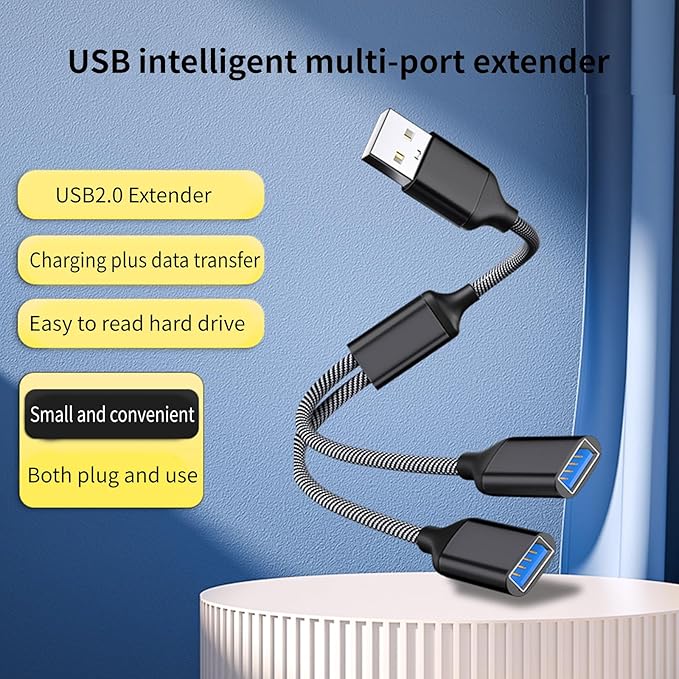 USB Extension Cable Power Splitter Male to Female Adapter Port Extender Hub Data Charger Power Split Adapter USB Hub for Car