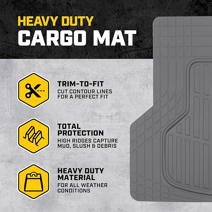 Cat® ToughLiner Heavy Duty Rubber Floor Mats & Cargo Trunk Liner for Car SUV Van Sedan, Gray - Trim to Fit, All Weather Deep Dish Automotive Floor Mat, Total Dirt Protection
