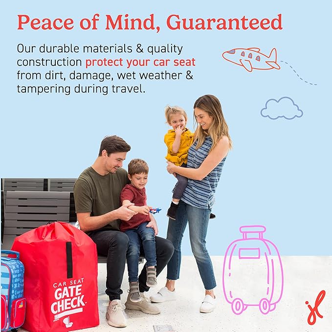 J.L. Childress Gate Check Travel Bag for Car Seats - Car Seat Travel Bag for Airplane, Fits All Baby & Infant Carriers, Airport Accessories for Gate Check, Flying Essentials, AirTag Compatible - Red