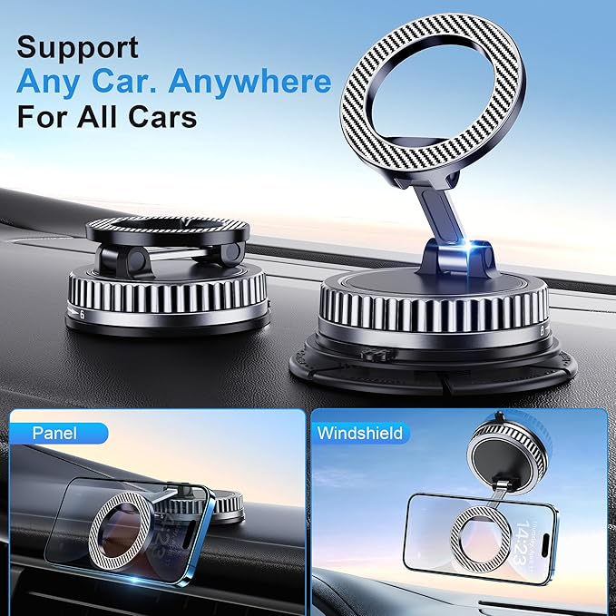 Car Phone Holder for Magsafe [2026 89+LBS Suction & 3700gf Magnetic] 360° Adjustable Cell Phone Mount, Phone Holders for Your Car Accessories Kit for iPhone 17-12 Series & All Speakerphones