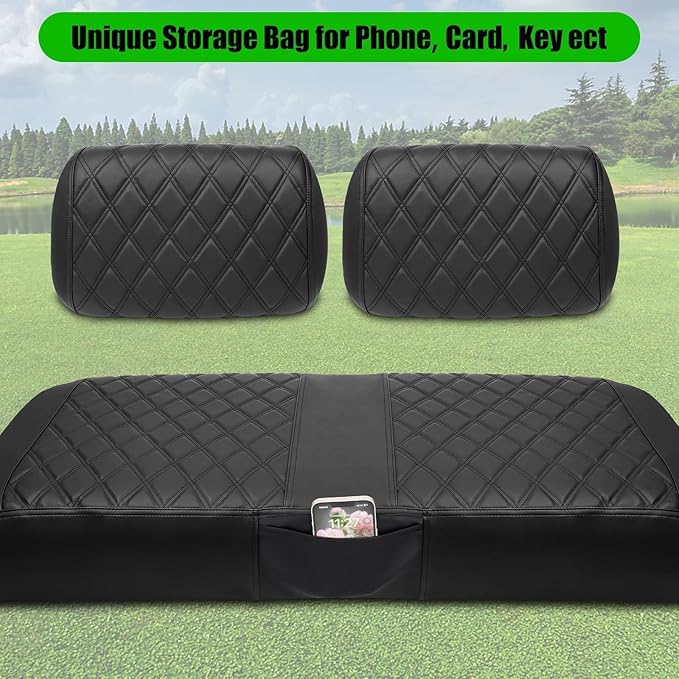 Club Car DS Pre-2000 Golf Cart Seat Cover Thick Premium Marine Leather Made with Custom Diamond Stripe Soft Comfortable/Anti-Scratch/Anti-Fading/NO Stapler Required
