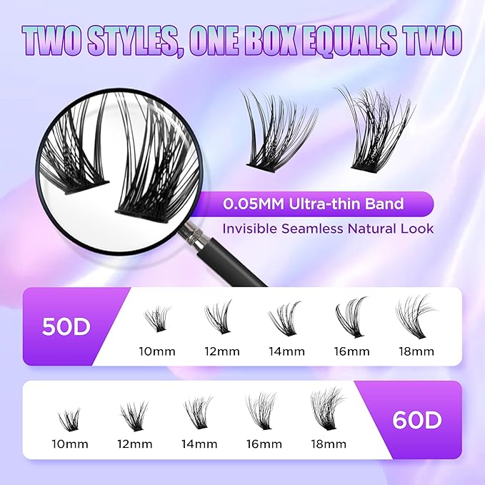 Lash Extension Kit DIY Lash Clusters Kit Eyelash Extensions Individual Lashes Extensions with (Bond,Seal,Tweezers,280Pcs,50D+60D, 0.07D,10-18mm)