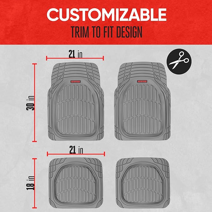 Motor Trend Front Floor Mats FlexTough Tortoise - Heavy Duty Rubber Floor Mats for Car SUV Van & Truck - All Weather Protection - Deep Dish Mats