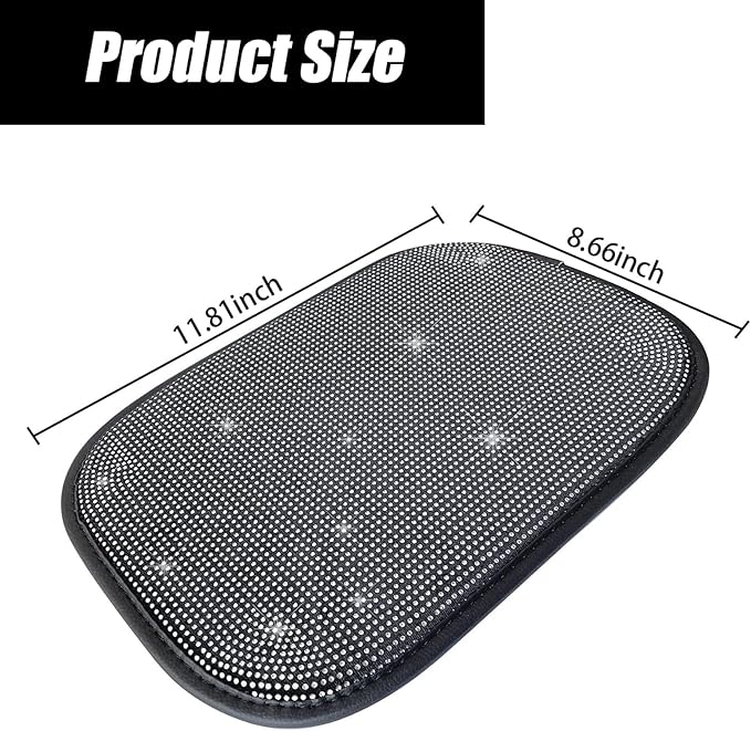 ZKFAR Pack-1 Bling Car Armrest Cover, 8.66" x 11.81" Cute Charming Auto Center Console Protective Cover, Luster Crystal Rhinestone Car Arm Rest Cushion Pad (Pink)