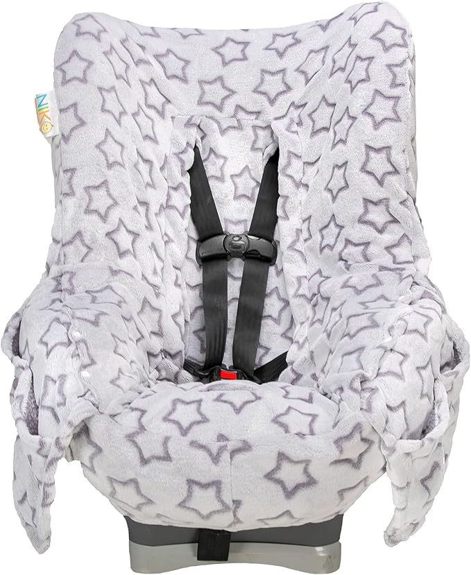 Niko Easy Wash Children's Car Seat Cover & Liner -Minky -Silver Star -Perfect for Winter Weather-Universal Fit -Crash Tested -Waterproof SEAT Bottom -Easy to Clean -Machine Washable