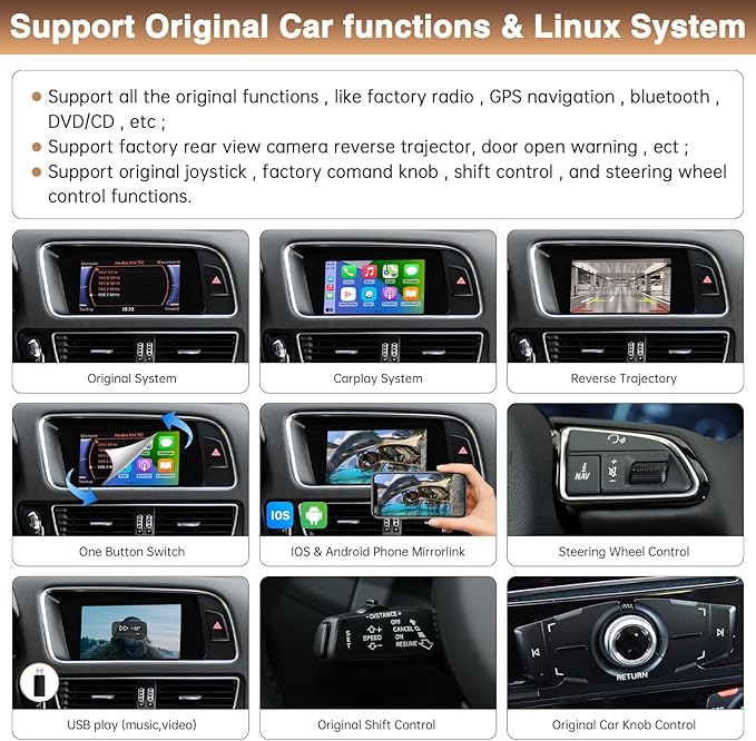 for Audi A4/A5/Q5 Wireless Carplay/Android Auto Retrofit Kit Decoder Plug and Play Upgrade Box for A5/A4/Q5 with 2G MMI System 2009-2015