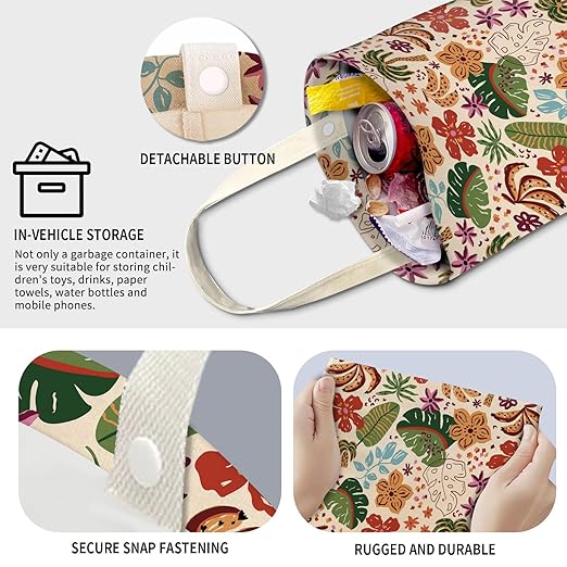 Cute Car Trash Can, Hanging Canvas Car Back Seat Organizer and Storage Bag, Funny Car Trash Bag For Travelling, Outdoor Colorful Vintage Floral