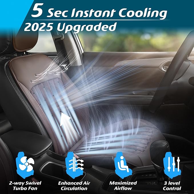 Paffenery 2026 Upgraded Cooling Car Seat Cover Front Seat, 12V-24V Ventilated Cooling Car Seat Cushion, Cooled Seat Cover for Car SUV Truck Universal Fit, Mocha Brown