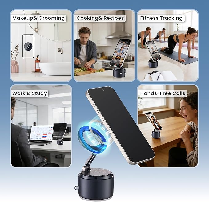 Car Phone Holder for Magsafe with Wireless Bluetooth Speaker, Cell Phone Stand HD Surround Sound Perfect for Home and Outdoors with Bluetooths Speakers for Desk Compatible with iPhone/Samsung Galaxy