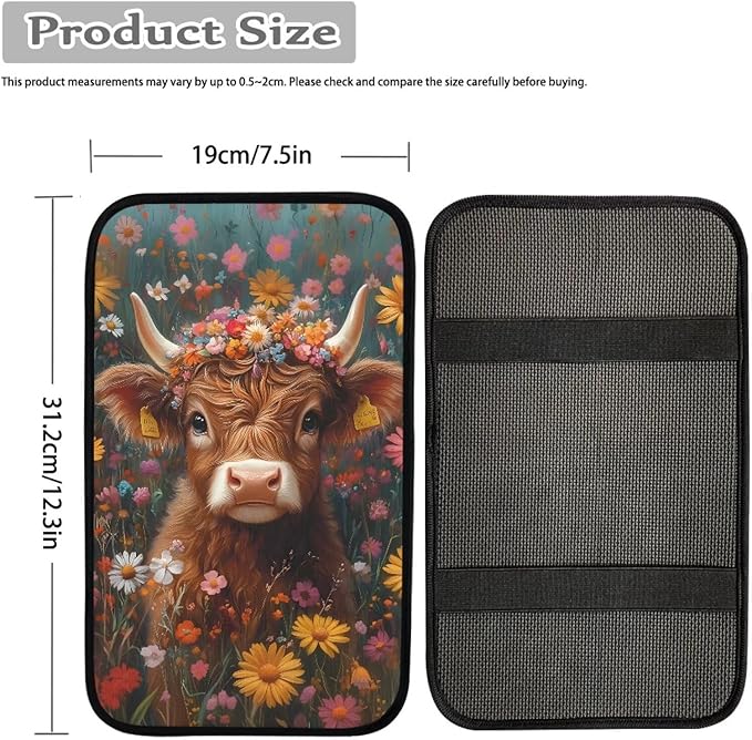 Dreaweet Car Center Console Cover Cute Highland Cow Car Accessories Interior for Women Soft Comfy Arm Rest Cover for Truck SUV Van,Car Armrest Cover Center Console Cushion Pad Universal Fit