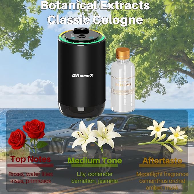 Smart Car Air Freshener Diffuser with Starry Sky Projection and 50ml Perfume, Auto On/Off Intelligent, 3 Adjustable Spray Modes Rechargeable Car Aroma Diffuser, Cologne