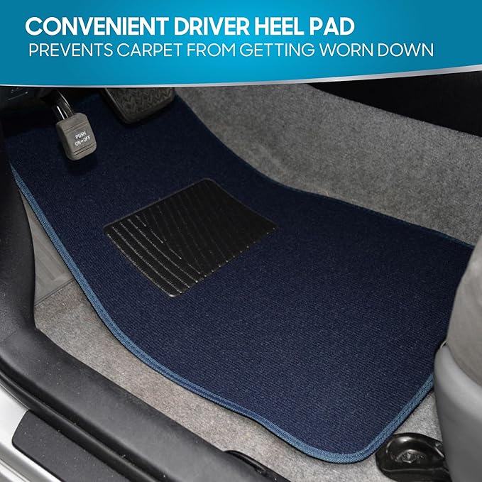 BDK Classic Carpet Floor Mats for Car & Auto - Universal Fit -Front & Rear with Heelpad (Blue) - MT-100-BL