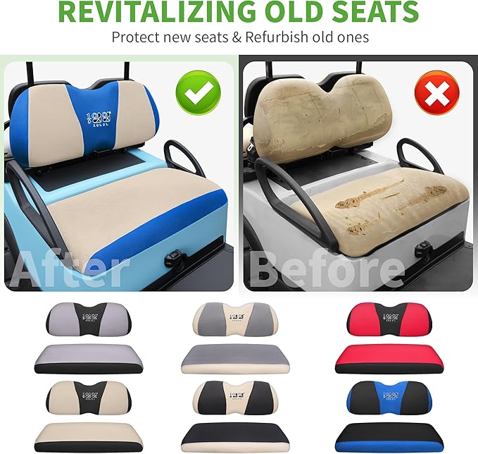 10L0L Golf Cart Seat Covers Universal for Yamaha G29 Drive2 Club Car Precedent Tempo Standard Front Seats, Breathable Mesh Bench Seat Cover, No Drilling Seat Cushion - All-Season Comfort