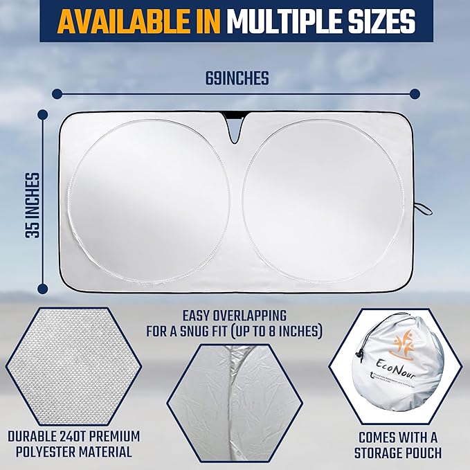 EcoNour Windshield Sunshade for Cars | Full-Size Heat & UV Protection | High-Coverage Light-Blocking Car Sun Shade | Foldable Design Keeps Interior Cool | Compact Storage- X-Large