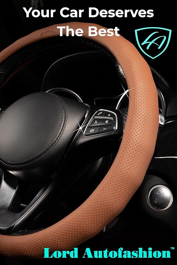 Lord Autofashion Steering Wheel Cover – PU Leather, Non-Slip Rubber Inner, All-Season Comfort – 14.5–15 Inch (Orange 8571)