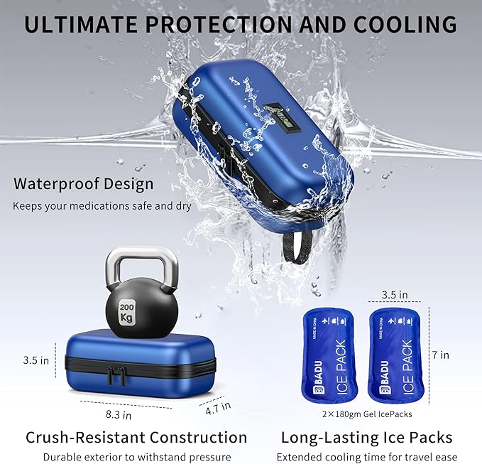 Insulin Cooler Travel Case TSA Approved Medication Cooler with Digital Temp Display 2 Ice Packs for Insulin Travel Case Diabetes Storage 4-6 Pens