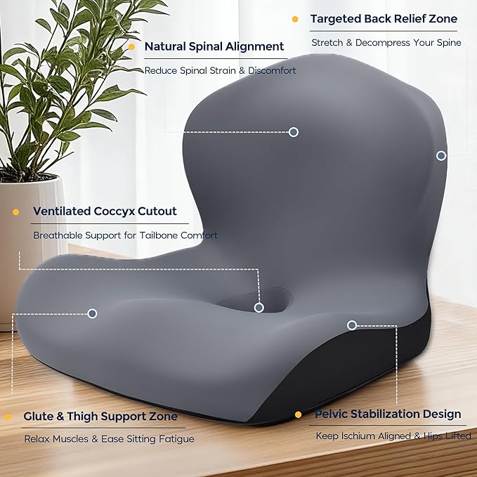 Seat Cushion for Office Chair and Car, L-Shaped Ergonomic Car Seat Cushions, Memory Foam Chair Cushion, Lumbar Support Pillow for Wheelchair, Car, Home, Office, Desk, Gray