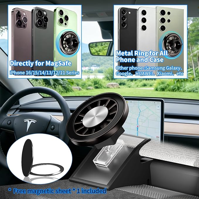 YTT Model Y Phone Holder Compatible with Tesla Model 3 Highland 2024 2025 Accessories,for Tesla Model Y Juniper 2025 2026,Magnetic Car Phone Mount Compatible with MagSafe