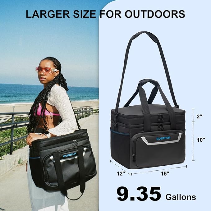 EVERFUN Small Cooler Bag 24/48 Can Insulated Lunch Box Double Deck Soft Leak-Proof Waterproof Collapsible Ice Chest for Men Women Work Travel Car Trip Picnic Beach