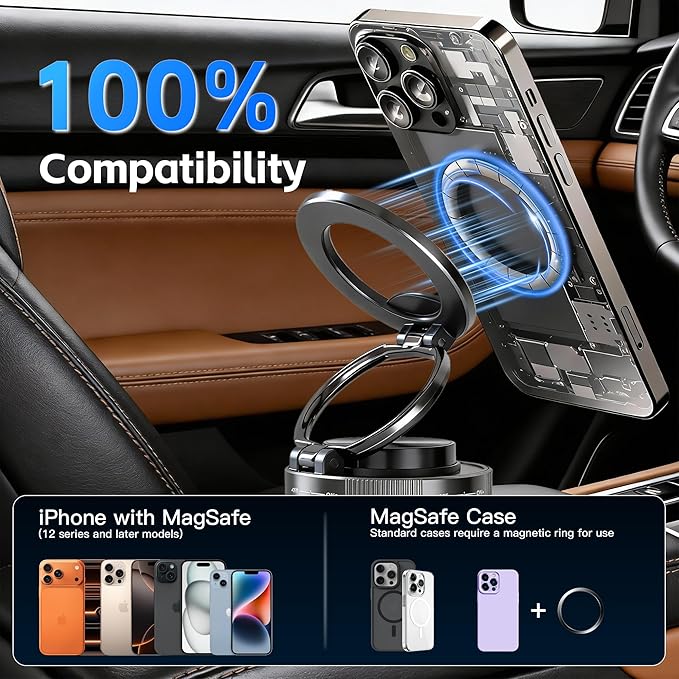 Car Phone Holder [120LBS Strongest Suction 2800gf Magnetic], 360° Adjustable for Magsafe Car Mount, Car Phone Mount for Cars/Gyms/Mirrors/Shower Stalls, Compatible with iPhone and Android Devices (3)