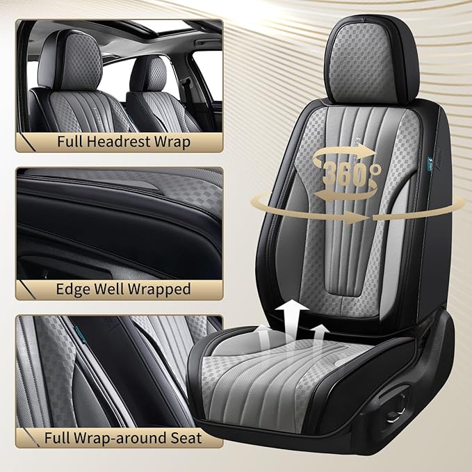 FLORICH Car Seat Covers, Premium Leatherette Car Seat Covers Front Seats, Automotive Vehicle Seat Cushions, Waterproof Seat Protectors for Sedans Cars SUV Trucks, Black&Gray