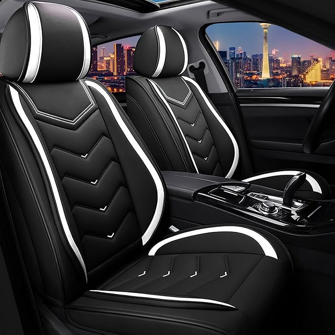 CTDS Car Seat Covers for Chevy Trax 2015-2026, Stylish Sport Seat Cover, Premium Nappa Leather Car Seat Cover. Automobile Seat Covers Sets.(Standard 2 Seats/Black White)