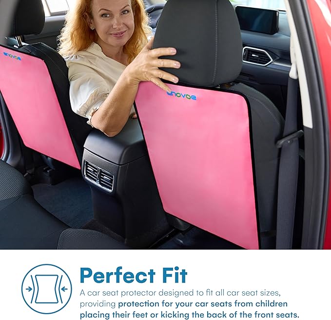 Enovoe Kick Mats - Set of 2 - Back of Seat Protector for Kids Feet - Car Seat Back Protector - Shields from Dirt and Scuffs - Durable Material - 16.8x32.8inch - Pink - Kick Mats Back Seat Protector