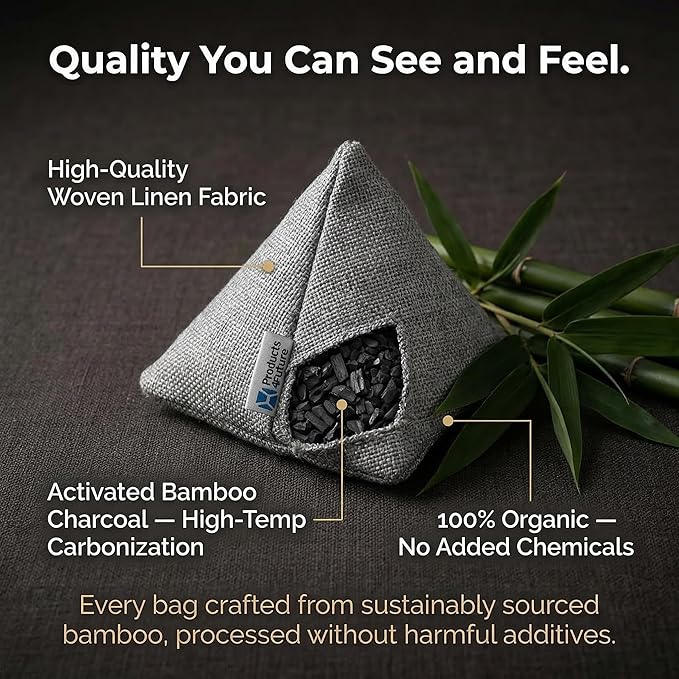 4 pack Naturally Activated Bamboo Charcoal Air Purifying Bags | Natural Home Deodorizer Bag | Charcoal Bag Odor Absorber For Pets | Odor Eliminator & Moisture Absorber Air Freshener Bag (200g Pyramid)