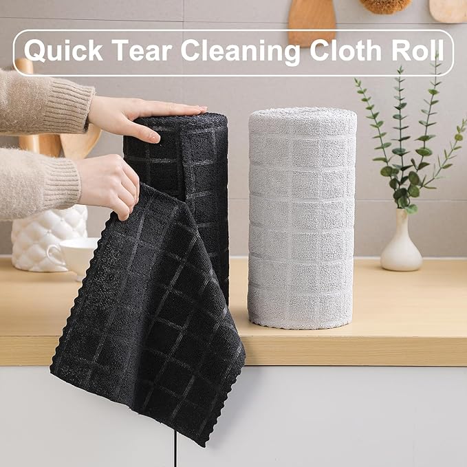 Ferdilan 80 Pack Microfiber Cleaning Cloth Roll,Lint Free Rags Paper Towels & Tear Away Reusable Towels,Washable Shop Rags,Wash Cloths Dish Rags(12" x 12") for Car Kitchen Window Garage-Light Gray