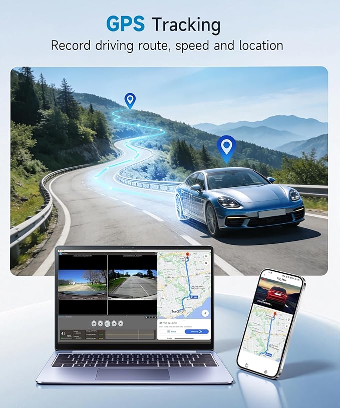 4K+2K Dash Cam Front and Rear, Dual Band WiFi, Dash Camera for Cars, with 5.8GHz WiFi, GPS Tarcking, Dash Camera with Night Vision, G Sensor, Loop Recording, Support ADAS BSD LCA
