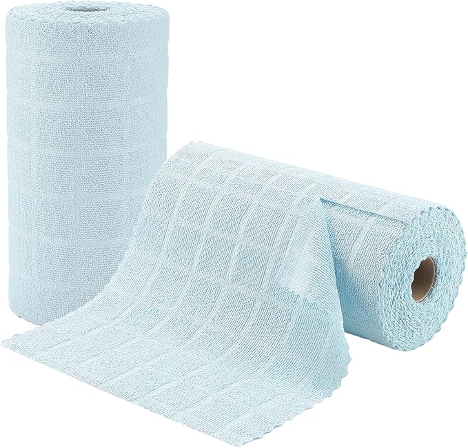 Ferdilan 80 Pack Microfiber Cleaning Cloth Roll,Lint Free Rags Paper Towels & Tear Away Reusable Towels,Washable Shop Rags,Wash Cloths Dish Rags(12" x 12") for Car Kitchen Window Garage-Light Blue