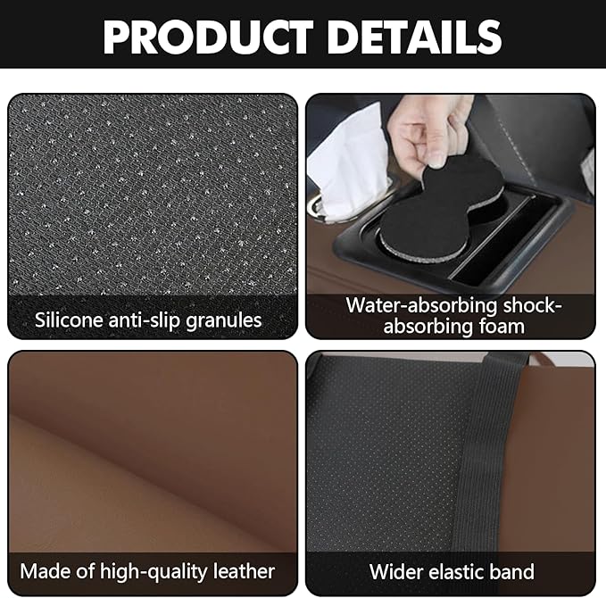 wuyaoyao Car Center Console Cover, 13.39"×8.27"×3.15" Leather Car Armrest Cover with Pocket & Tissue Box & Cup Holder, Multifunctional Auto Armrest Cushion Pad, Universal Car Accessories (Brown)