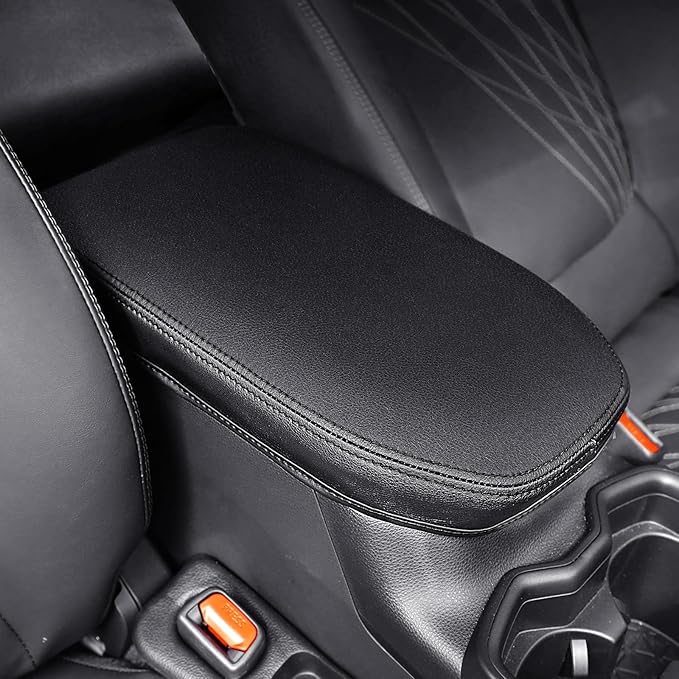 Center Console Cover for Toyota RAV4 2019-2025, Upgraded PU Leather Armrest Cover for RAV4 Adventure/Hybrid/XLE/LE/Limited/TRD Off-Road/Premium/XLE Premium (Black Stitching)