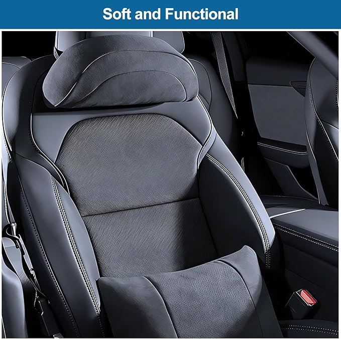 2025 Car Headrest & Lumbar Support Cushion Car Seat Cushion with Neck Pillow & Lumbar Support Kit Ergonomic Seat Headrest and Backseat Universal Fit Headrest Car Pillow for Driving Seat Office