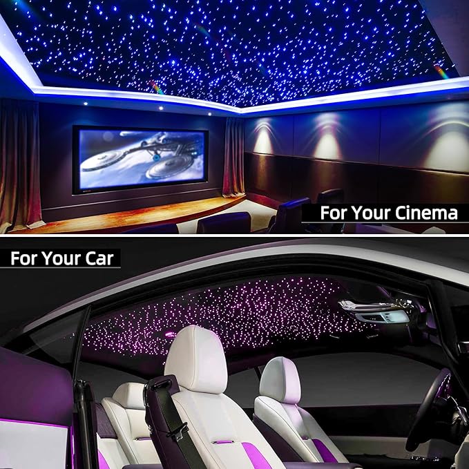 32W Twinkle Starlight Headliner Kit, 800pcs*0.03in*9.8ft LED Fiber Optic Lights Kit, Star Ceiling Light+10 Crystals+Adapter+Car Use Plug for Car Roof/Home with APP/Remote/Music Mode