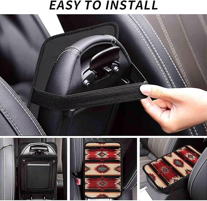 Aztec Boho Western Car Center Console Cushion Pad Southwestern Ethnic Native American Arm Rest Protector Anti-Scratch Car Center Console Lid Cover, Red