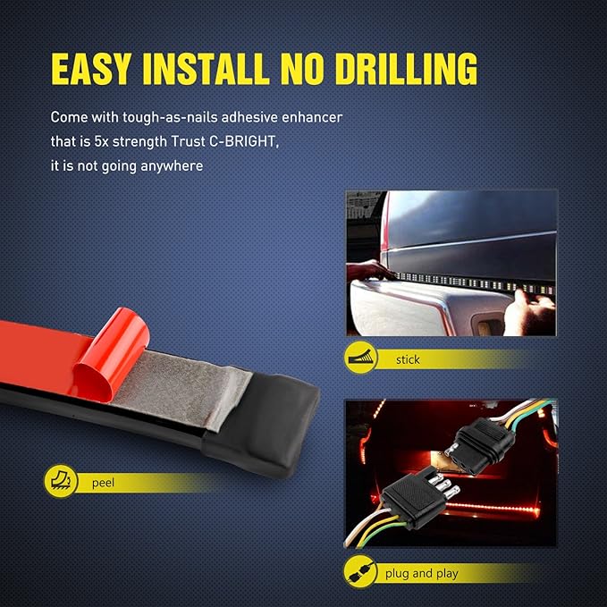 Nilight TR-03 60" Triple 504 LEDs Truck Tailgate Side Bed Light Bar Strip Sequential Amber Brake Running Turn Signal Red/White Reverse