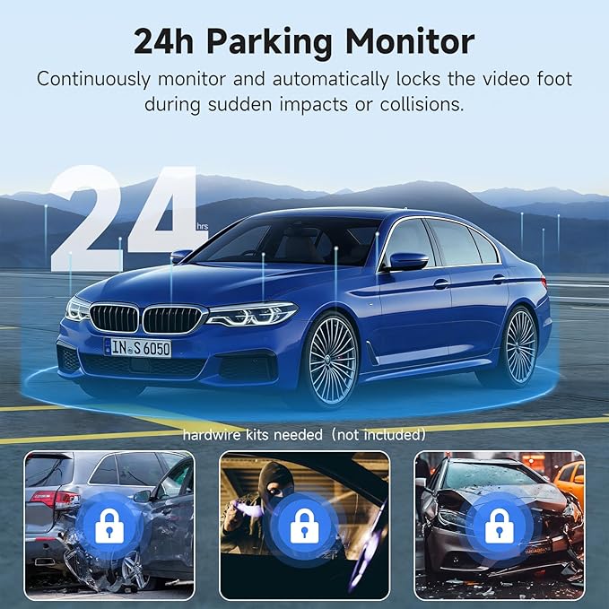 4K Dash Cam Front and Rear with Wi-Fi GPS Free 128GB Card, Dash Camera for Cars with HDR&WDR Night Vision, Car Camera with 3" Touch Screen, 170° Wide Angle, Loop Recording, 24H Parking Mode