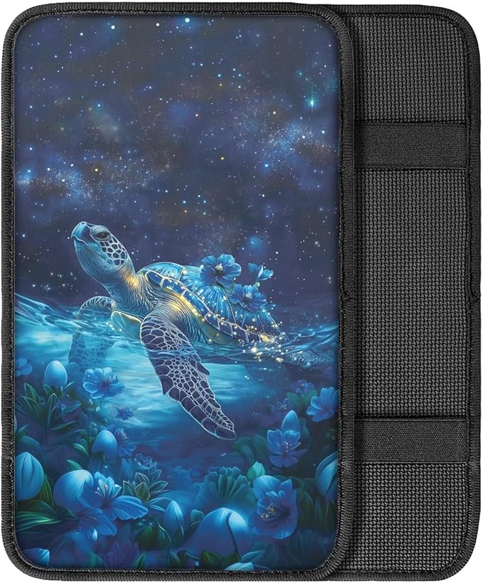 Suobstales Galaxy Turtle Flower Print Car Armrest Pad Soft Center Console Arm Rest Protector Cover Universal Car Interior Accessories Decoration