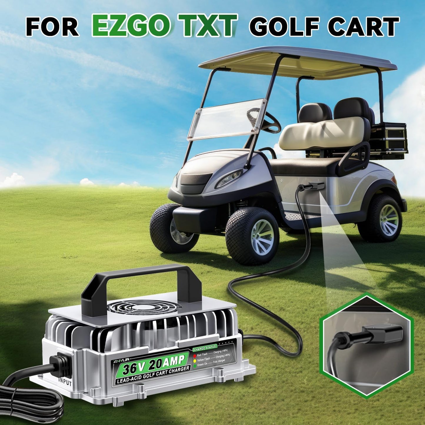 36 Volt 20 AMP Golf Cart Battery Charger for EZGO TXT with D Style Plug for 36V Lead Acid Battery